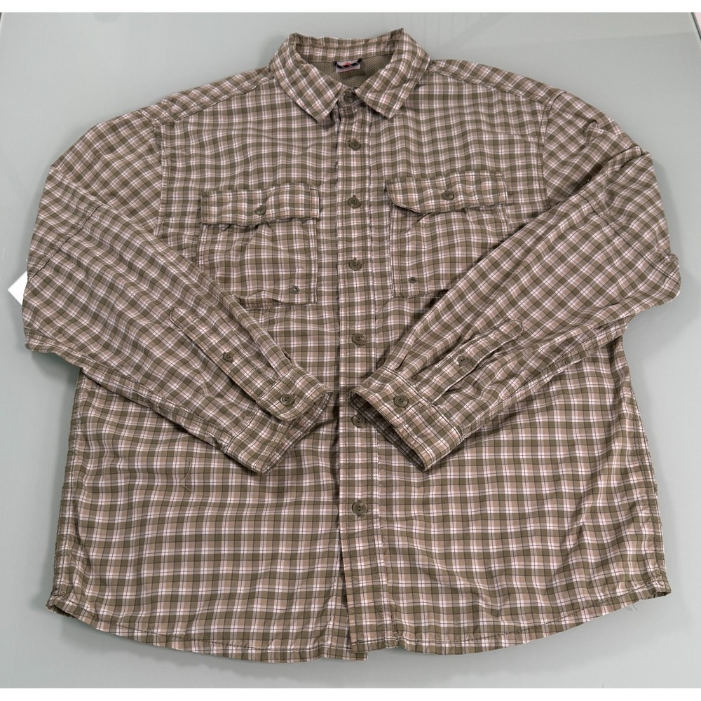 OZARK TRAIL Upstream Shirt Men's M Green Plaid Vented Roll Tab Sleeves